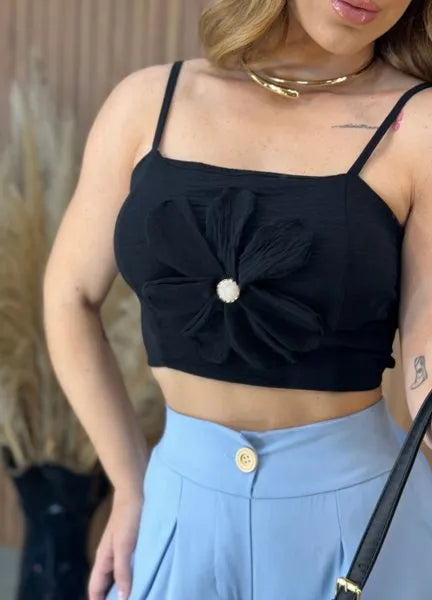 Cropped Liz Flower - Preto