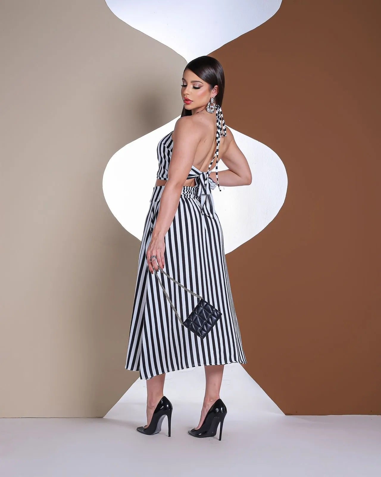 Conjunto Listrado Midi Preto