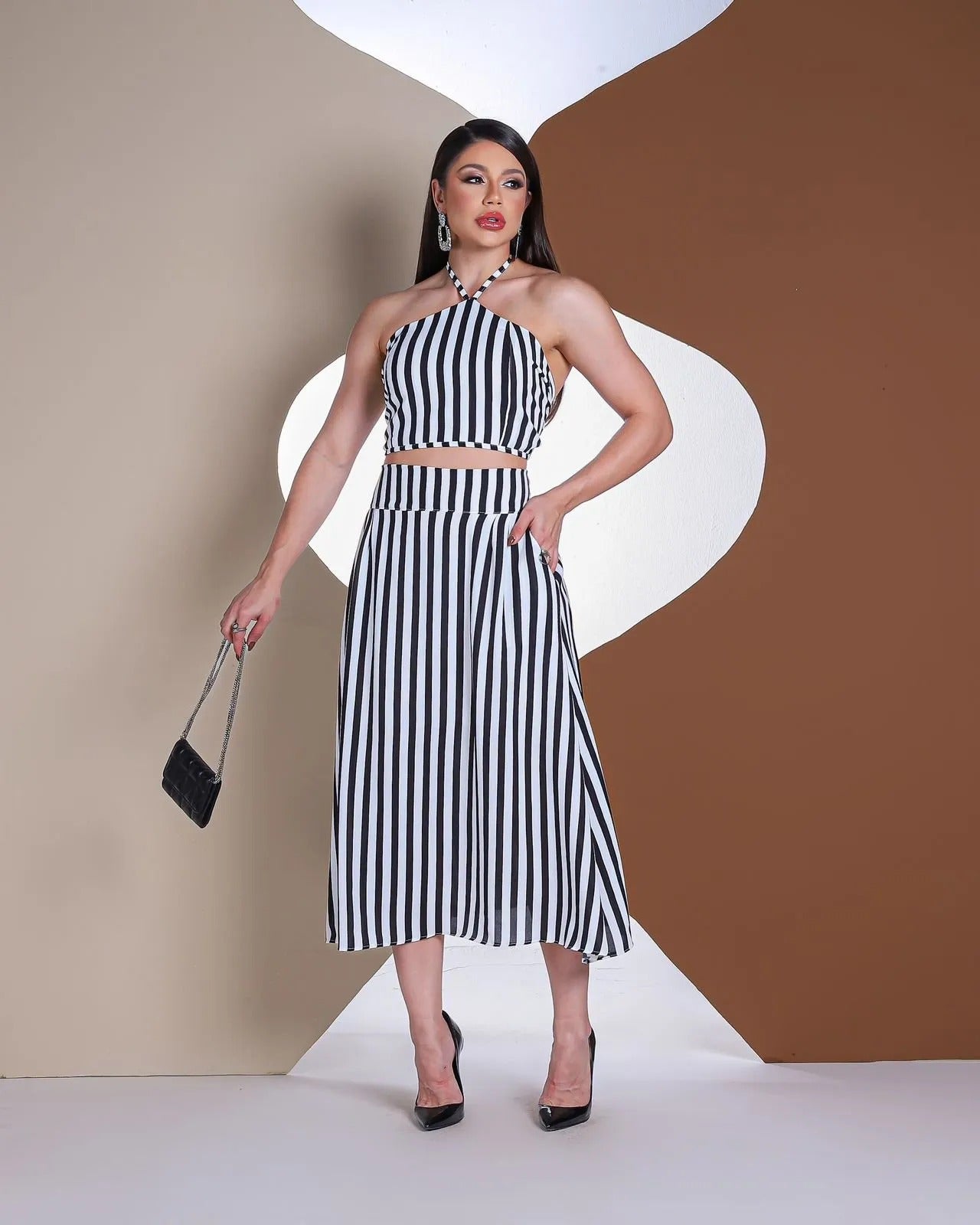 Conjunto Listrado Midi Preto