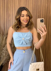 Cropped Liz Flower - Azul