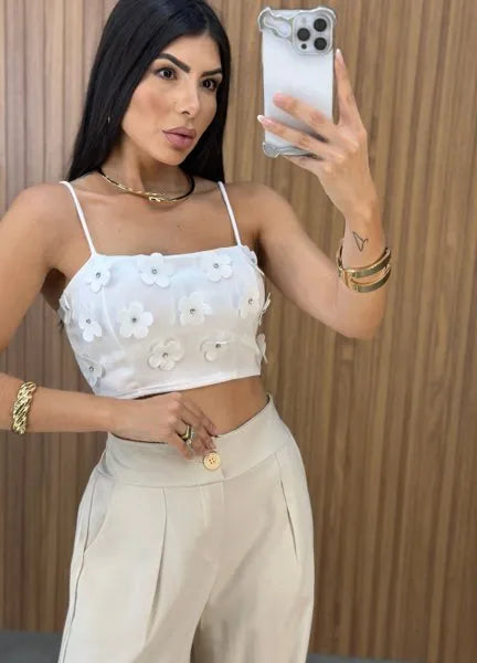 Cropped Malu Flower - Branco