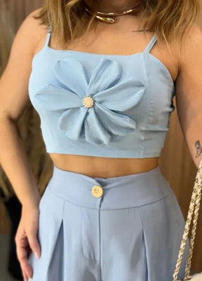 Cropped Liz Flower - Azul
