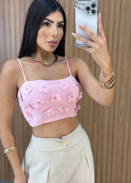 Cropped Malu Flower - Rosa